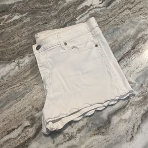 Loft White scalloped denim shorts